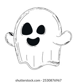 Cute Halloween ghost with stitched outline design, Vector