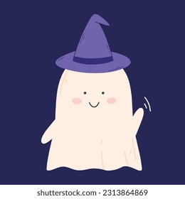 Cute Halloween ghost. Vector illustration. Baby ghost in flat style. Happy Halloween.