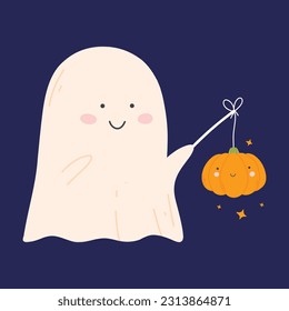Espíritu lindo de Halloween. Ilustración vectorial. Bebé fantasma de estilo plano. Feliz Halloween.
