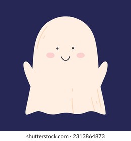 Cute Halloween ghost. Vector illustration. Baby ghost in flat style. Happy Halloween.