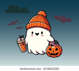 Cute Halloween Ghost Vector illustration