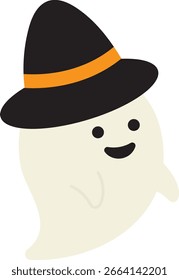 Cute Halloween ghost, ghost wearing a pointed hat