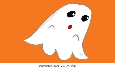 cute halloween ghost white ghost with shock expression ghost icon with orange background