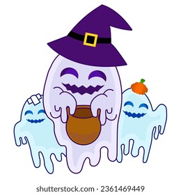 Deliciosos fantasmas de Halloween con su bolso de caramelo viniendo a visitarte. 