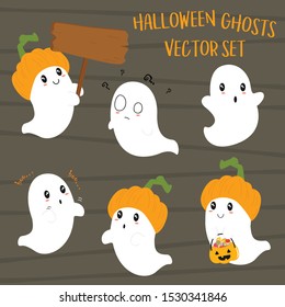 Cute Halloween ghosts cartoon vector set