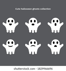 Cute halloween ghosts collection flat design