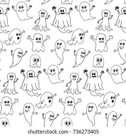 Cute halloween ghosts seamless pattern. Doodle vector hand drawn illustration.