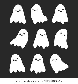 Cute Halloween Ghosts, Vector Collection.