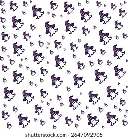 Cute halloween ghosts wearing witch hats seamless pattern design