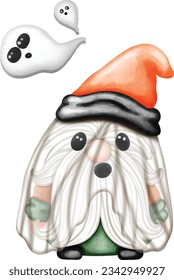 cute halloween gnome and elements