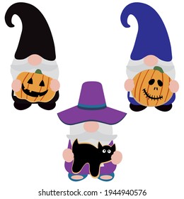 Cute halloween gnome, vector illustration art.