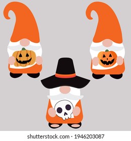 Cute halloween gnome, vector illustration art.