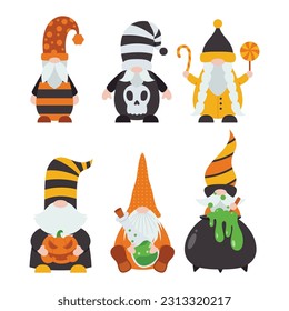 Cute Halloween Gnomes Illustration Isolated On White Background. Cute Gnomes Halloween Character Illustration. Cute Gnomes Clip Art For Halloween Day.