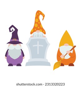 Cute Halloween Gnomes Illustration Isolated On White Background. Cute Gnomes Halloween Character Illustration. Cute Gnomes Clip Art For Halloween Day.