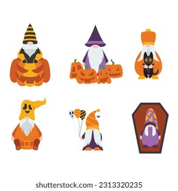 Cute Halloween Gnomes Illustration Isolated On White Background. Cute Gnomes Halloween Character Illustration. Cute Gnomes Clip Art For Halloween Day.