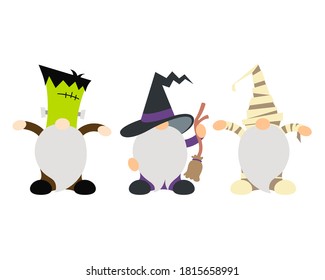 Cute Halloween Gnomes Vector Illustration on White