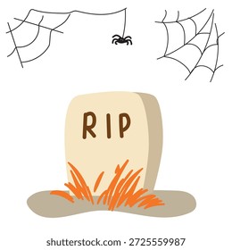 Cute Halloween Gravestone Vector Illustration with RIP Tombstone
