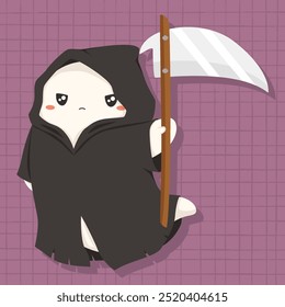 Cute Halloween grim reaper ghost holding a scythe character vector