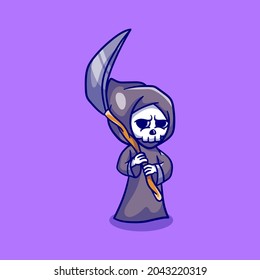 Cute halloween grim reaper holding scythe, suitable for t-shirt designs or cute icons