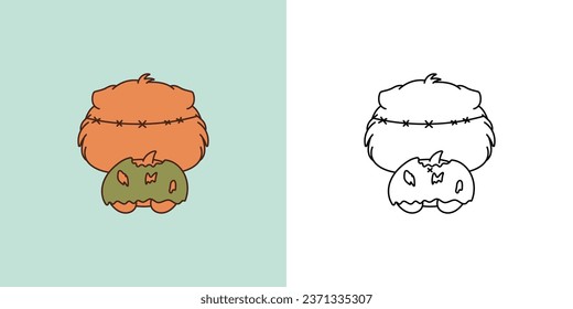 Cute Halloween Guinea Pig Illustration and For Coloring Page. Cartoon Clip Art Halloween Rodent. Cute Vector Illustration of a Kawaii Halloween Animal in a Zombie Costume. 