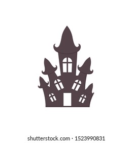 Cute Halloween Haunted House icon. Printable flat style. Traditional abandoned Witch home, Halloween House, castle. Cartoon holidays symbol isolated on white. Haunted DIY paper cut Vector Illustration