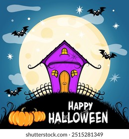 Cute Halloween Haunted House Illustration Banner