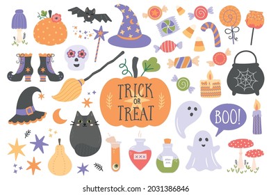 Cute Halloween Holiday Set de iconos vectoriales en fondo blanco para software, saludos, invitaciones.