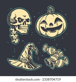 cute halloween icon bundle design illustration for t shirt design, logo, or stickers
