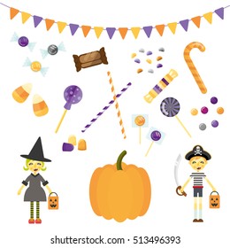 Cute Halloween Icon Collection with Flat Illustration