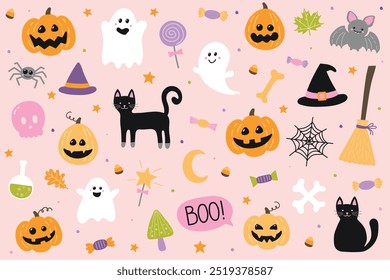 Cute Halloween icon collection. Vector illustration