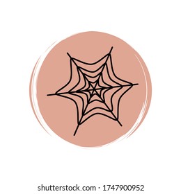 Cute halloween icon logo vector illustration on circle with brush texture for social media story highlight with spider web