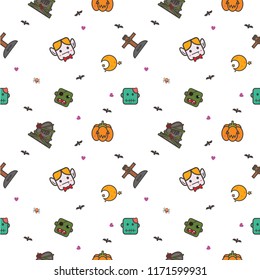 cute Halloween icon seamless pattern vector.