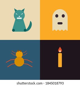 Cute Halloween icon set. Vector illustration in flat cartoon design. Design for webpage, banner, poster. 