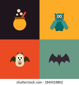 Cute Halloween icon set. Vector illustration in flat cartoon design. Design for webpage, banner, poster. 