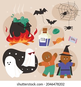 Cute Halloween icons. hand drawn style vector design illustrations. 