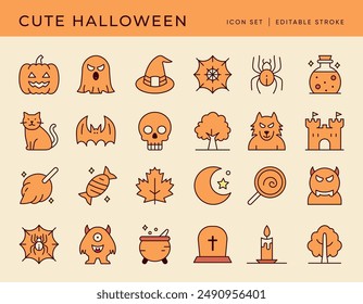 Cute Halloween icons pack. Colorful line icons set. Flaticon collection set. Simple vector icons