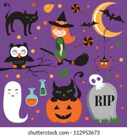 Cute Halloween icons set