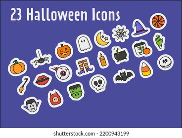 Cute Halloween Icons Set Vektorkleber