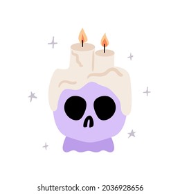 Cute halloween illustration with scull and candles. Isolated on a white background. Day of the dead. Dia de los muertos