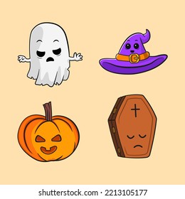 Cute Halloween Ilustración Set Bundle Kawaii Cartoon