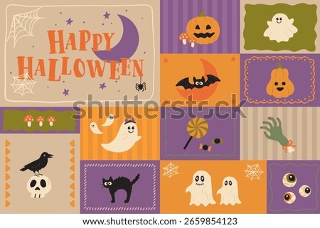 Cute halloween illustration set, Vector hand drawn design elements.