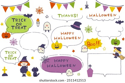 Cute Halloween illustration speech bubble material set