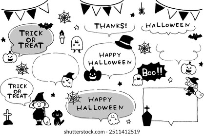Conjunto de material de bolha de fala de ilustração de Halloween bonito