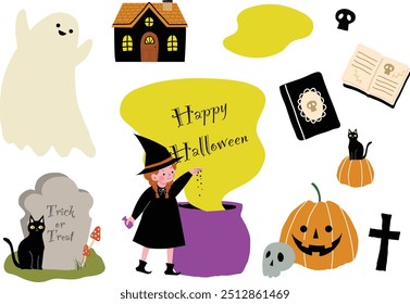 Cute halloween illustrations and materials