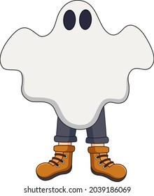 Cute Halloween Kid In Ghost Costume Cartoon Vector Illustration