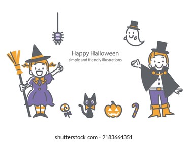 cute Halloween kids illustration set