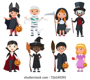 Cute Halloween kids set. Cartoon vector illustration
