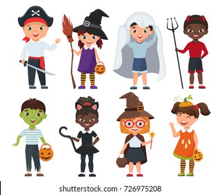 Cute Halloween kids set. Cartoon vector illustration