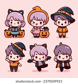 Cute Halloween kids stickers cartoon illustration