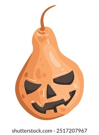 Linda calabaza de risa de Halloween. Pegatina de Vector de calabaza alargada con sonrisa. Brujería o dibujo de elemento mágico oscuro aislado sobre fondo blanco.